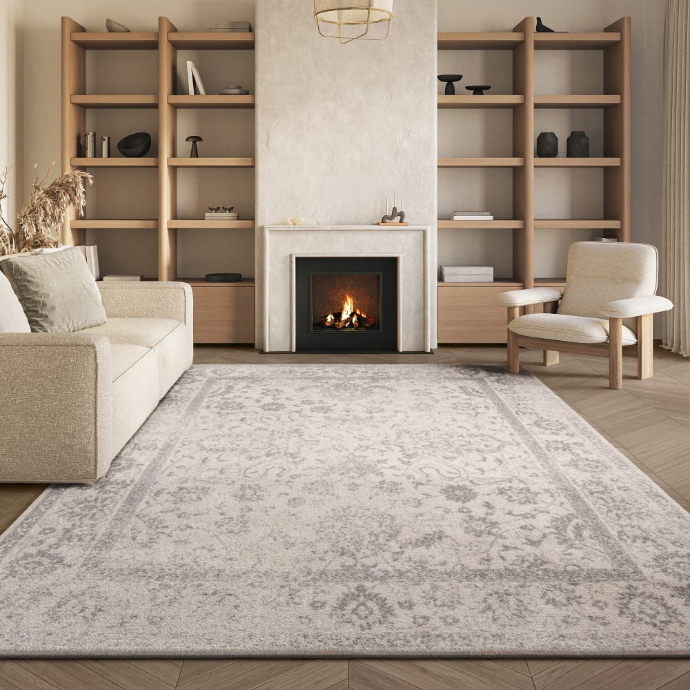 Tapis vintage patiné en polypropylène blanc/argent, 183 x 244 cm — vue 3