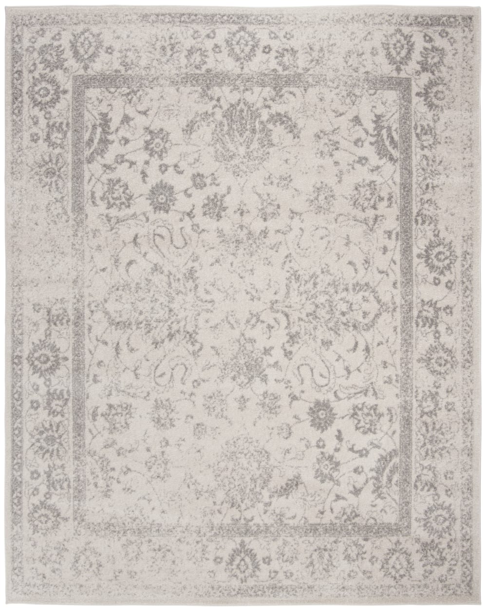 Tapis vintage patiné en polypropylène blanc/argent, 274 x 366 cm