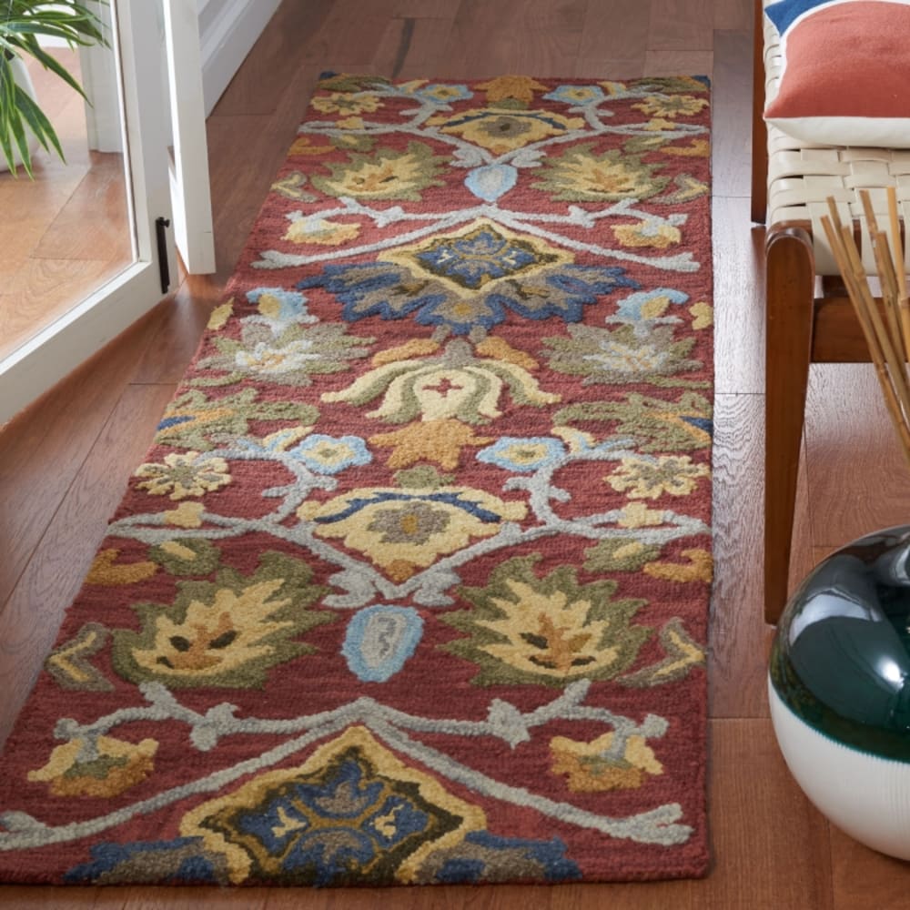 Tapis traditional en laine rouge/multicolore, 69 x 244 cm — vue 3