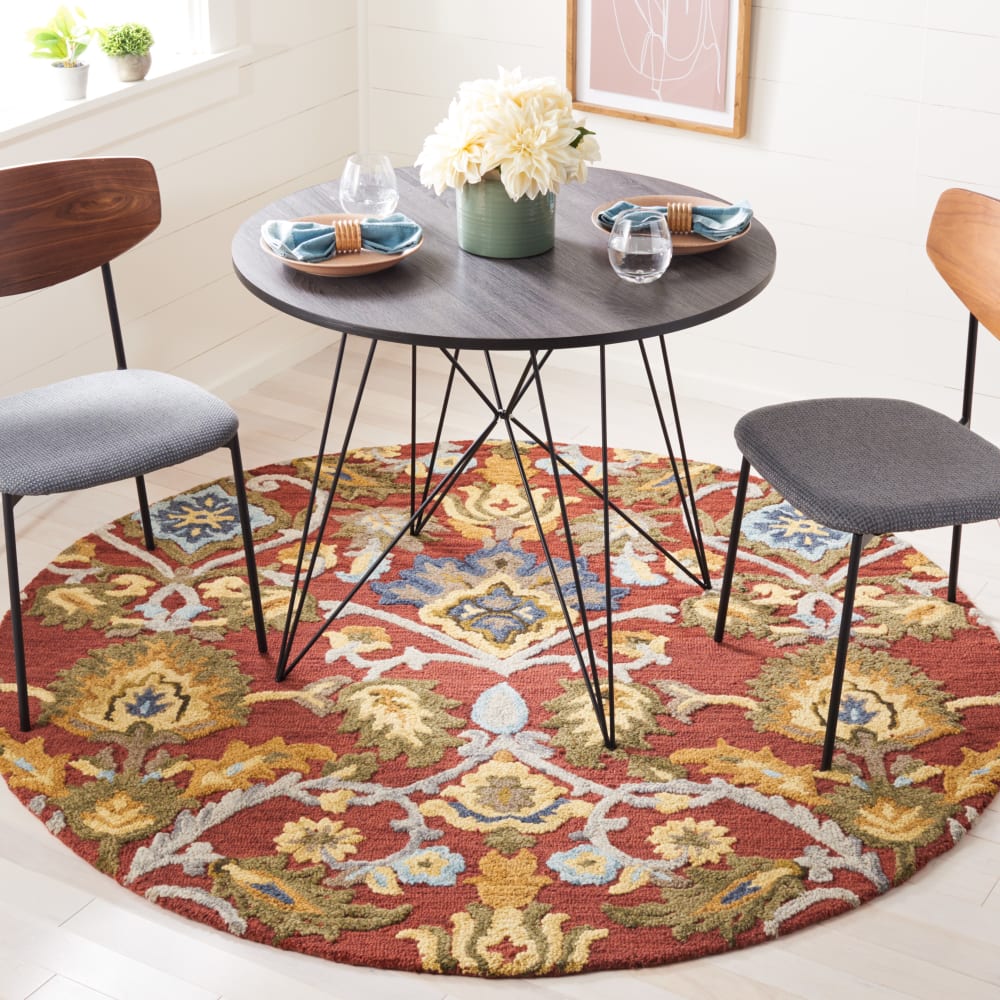 Tapis traditionnel en laine rouge/multicolore, 183 cm — vue 3