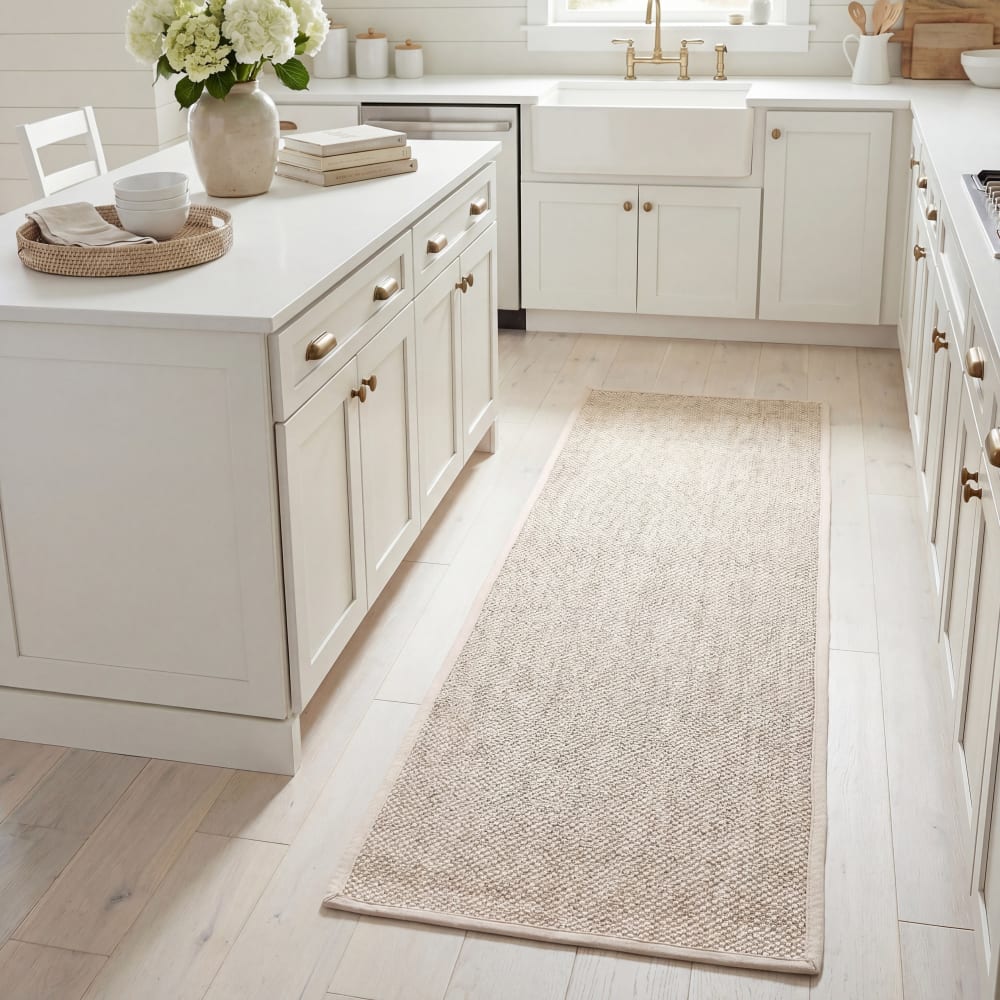 Tapis fibre naturelle en sisal blanc/beige, 76 x 305 cm — vue 3