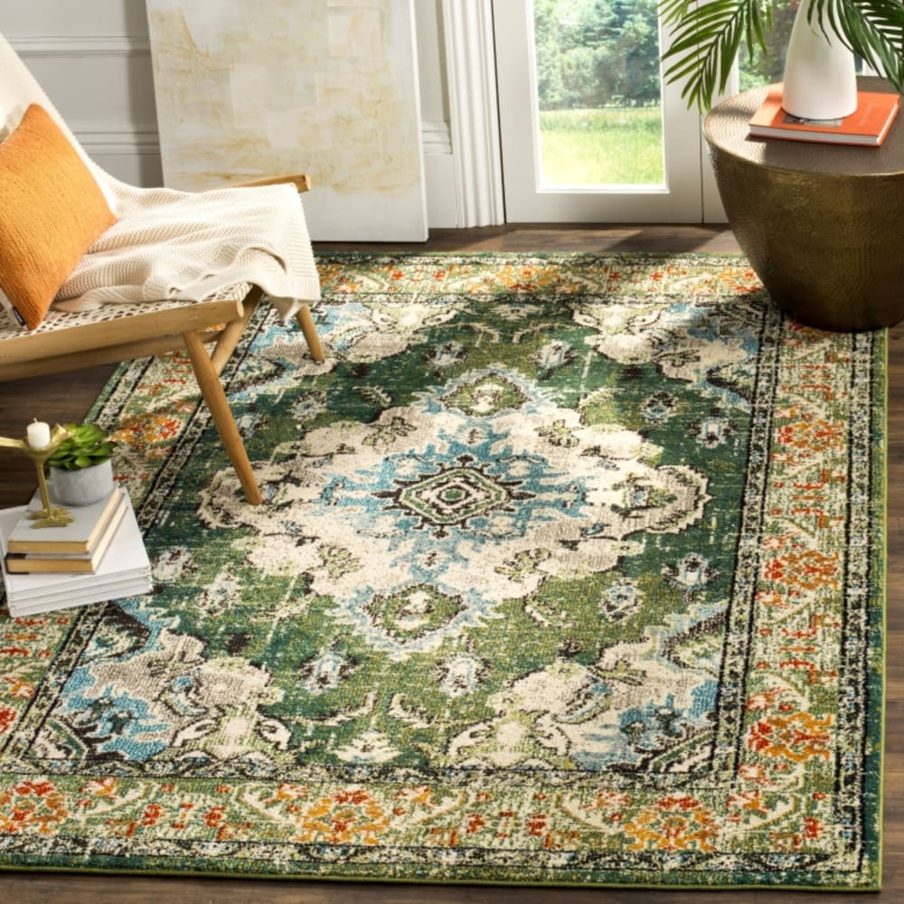 Tapis bohème chic en polypropylène vert/bleu, 183 x 244 cm — vue 3