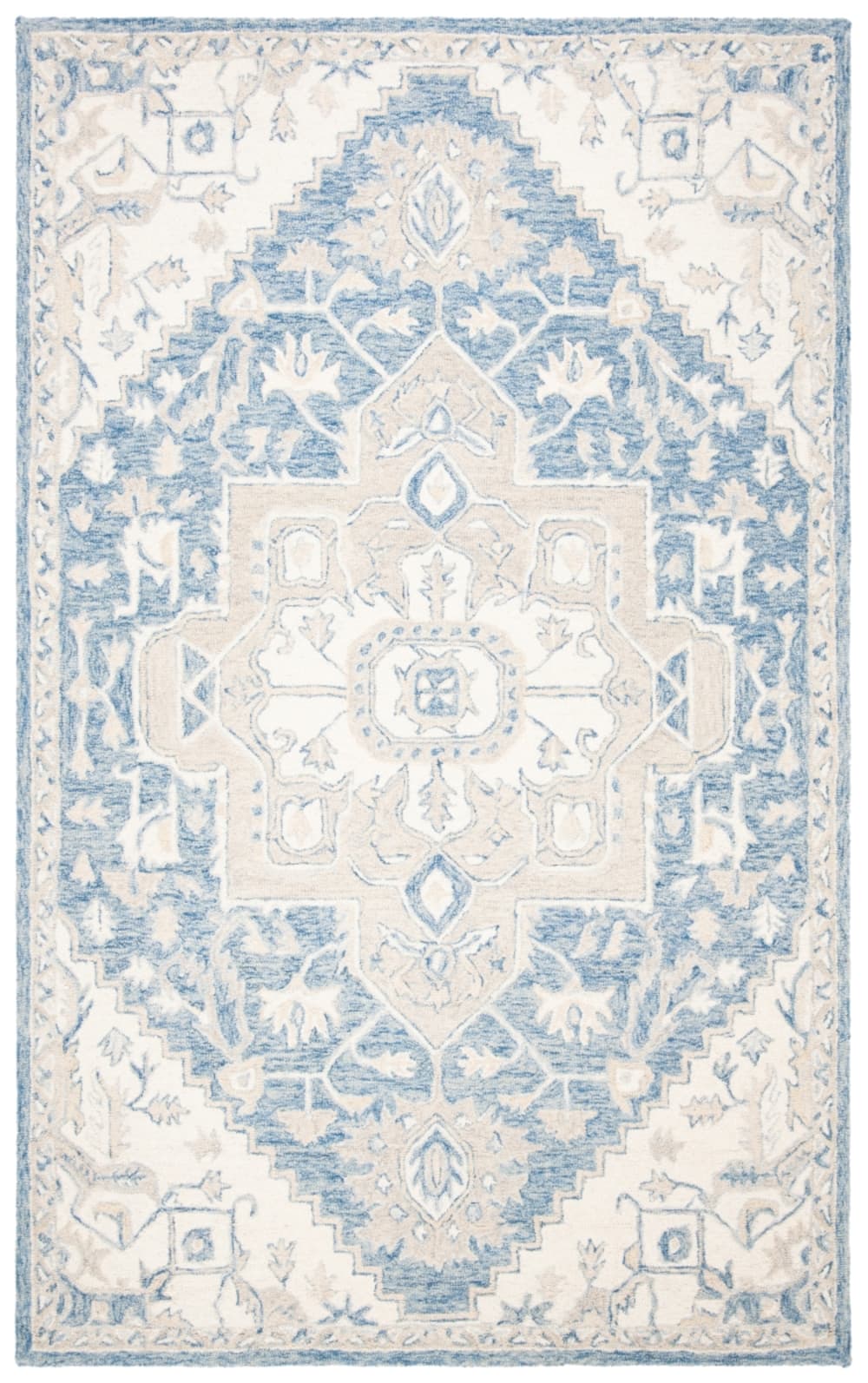 Tapis traditionnel en laine bleu/blanc, 61 x 91 cm