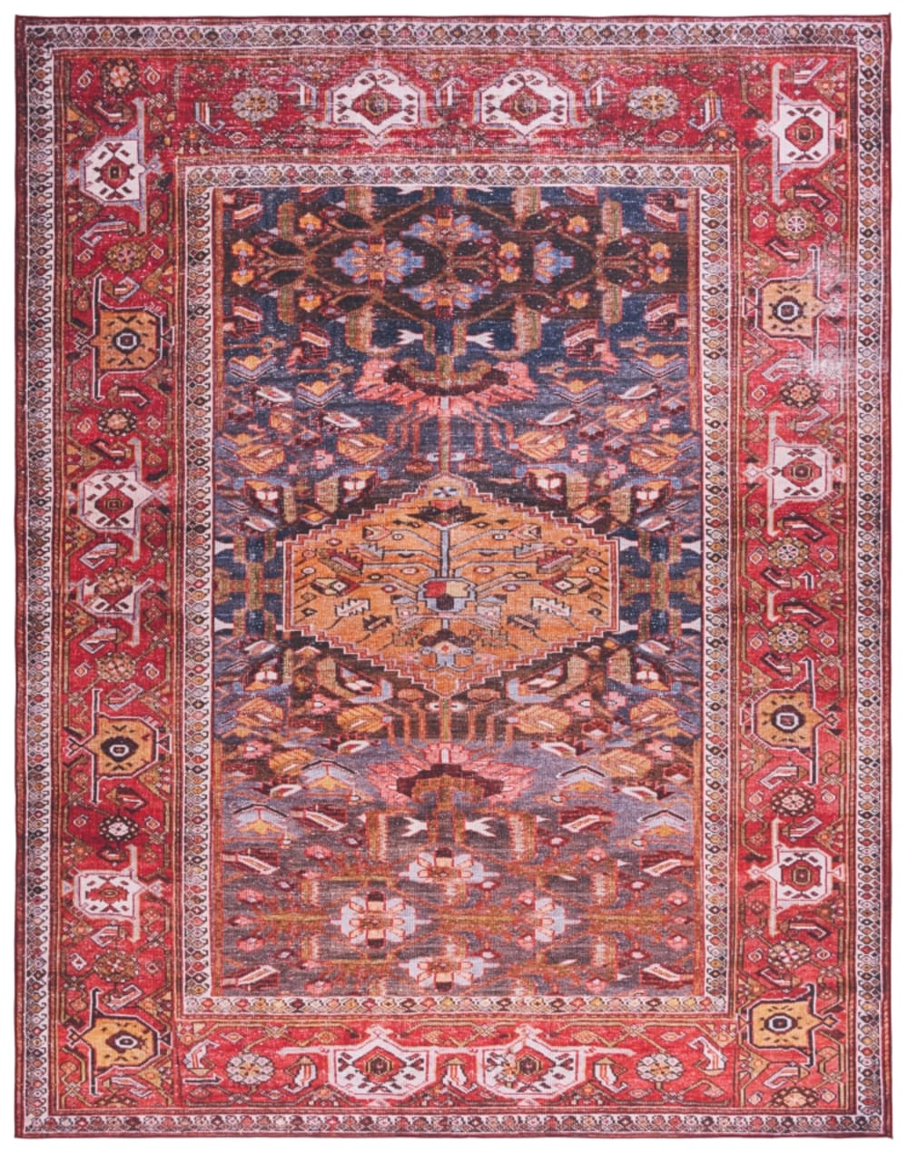 Tapis bleu marine/rouille