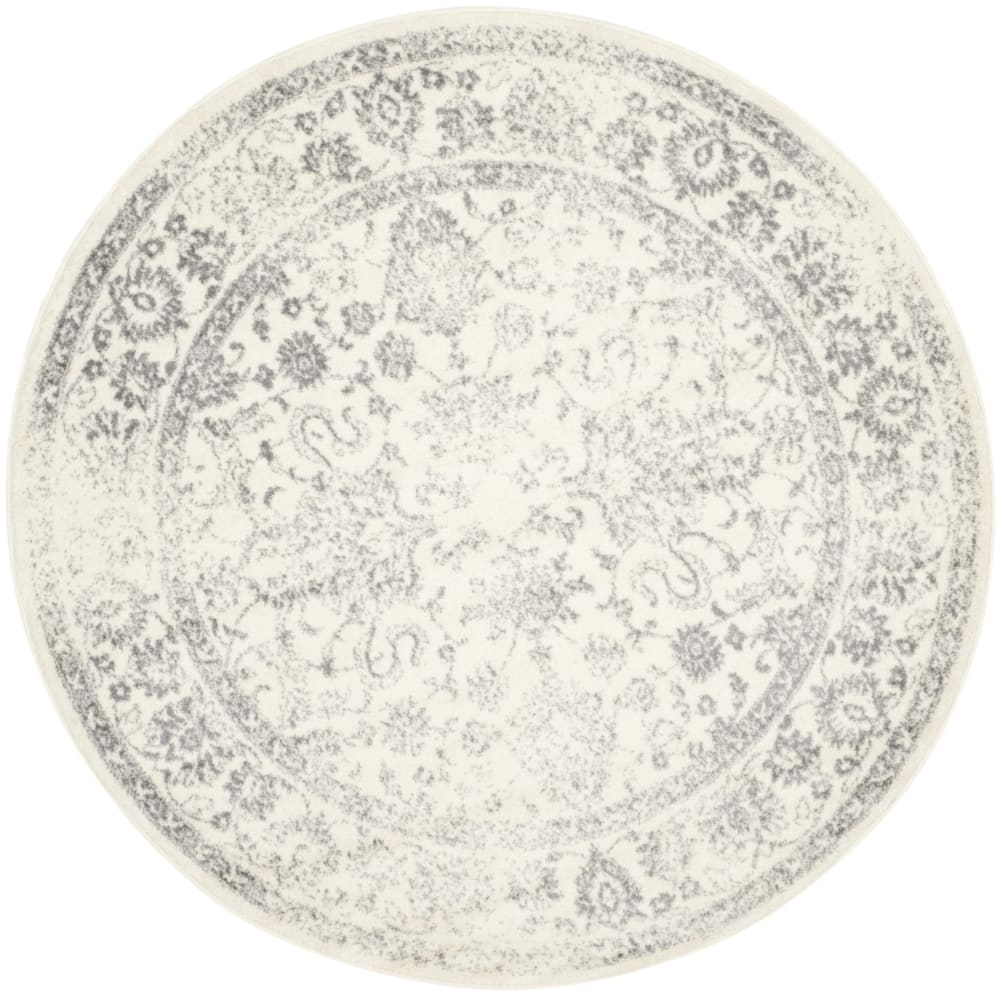 Tapis vintage patiné en polypropylène blanc/argent, 91 cm