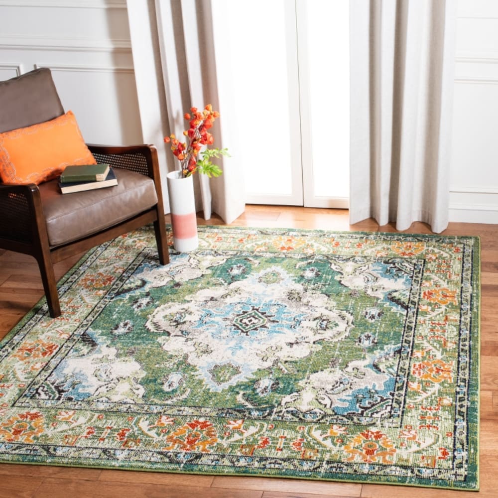 Tapis bohème chic en polypropylène vert/bleu, 241 x 305 cm — vue 3