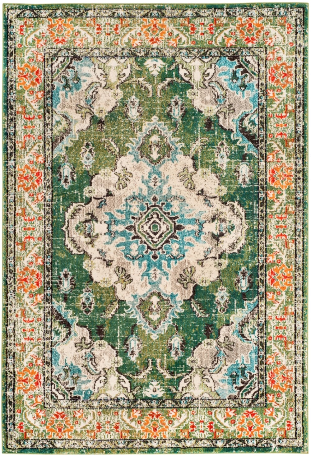 Tapis bohème chic en polypropylène vert/bleu, 183 x 274 cm