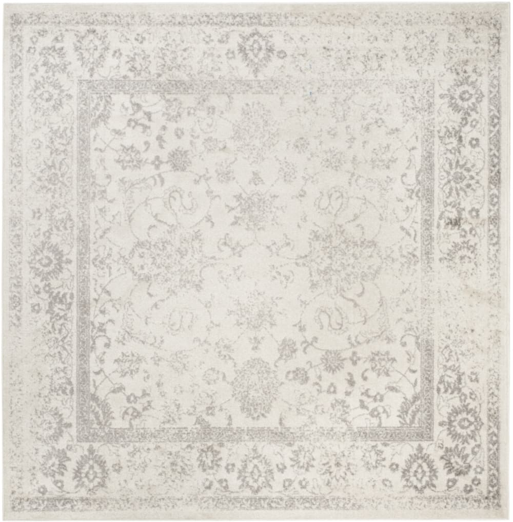 Tapis vintage patiné en polypropylène blanc/argent, 235 x 235 cm