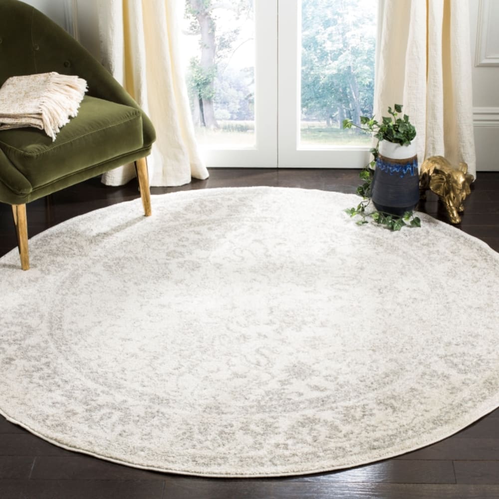 Tapis vintage patiné en polypropylène blanc/argent, 235 x 235 cm — vue 3