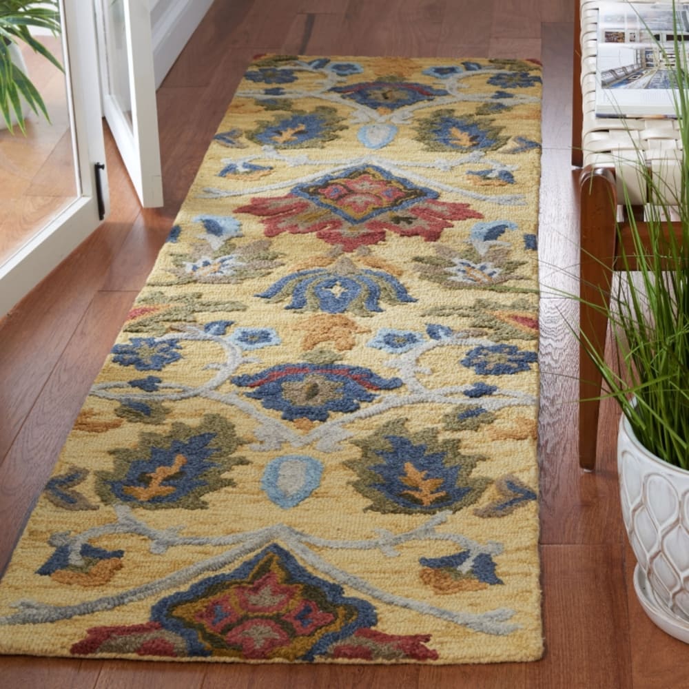 Tapis traditionnel en laine or/multicolore, 69 x 244 cm — vue 3