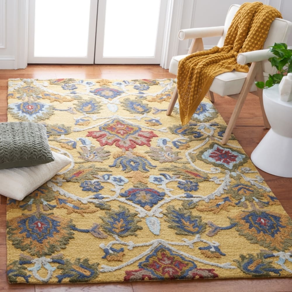 Tapis traditionnel en laine or/multicolore, 183 x 274 cm — vue 3