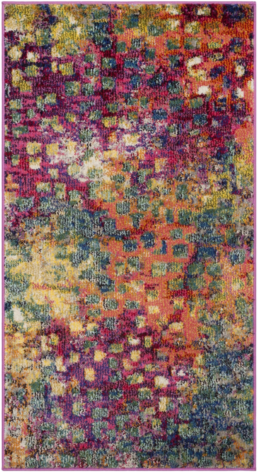 Tapis bohème chic en polypropylène rose/multicolore, 66 x 366 cm