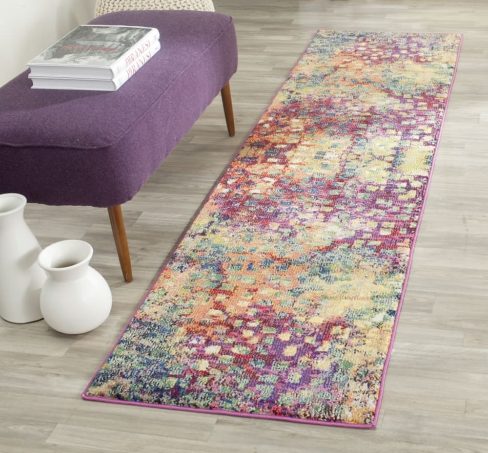 Tapis bohème chic en polypropylène rose/multicolore, 66 x 366 cm — vue 3