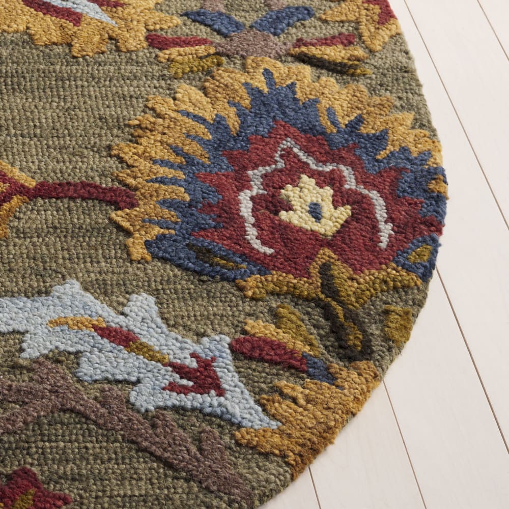 Tapis traditionnel en laine vert/multicolore, 91 cm