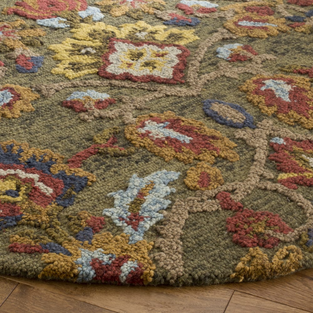 Tapis traditionnel en laine vert/multicolore, 91 cm — vue 3