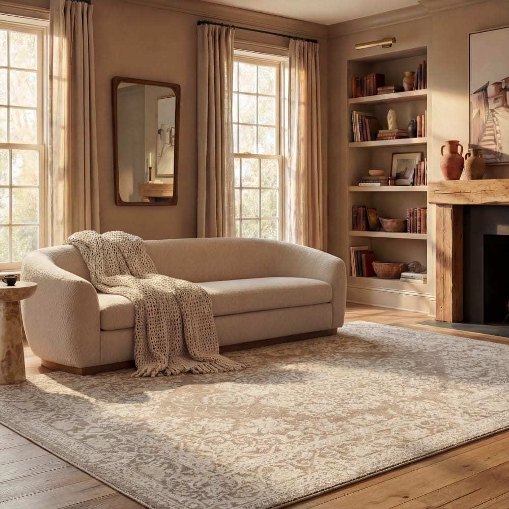 Zeitgenössische Polyester-Teppich in Beige, 91 x 152 cm - Maisons