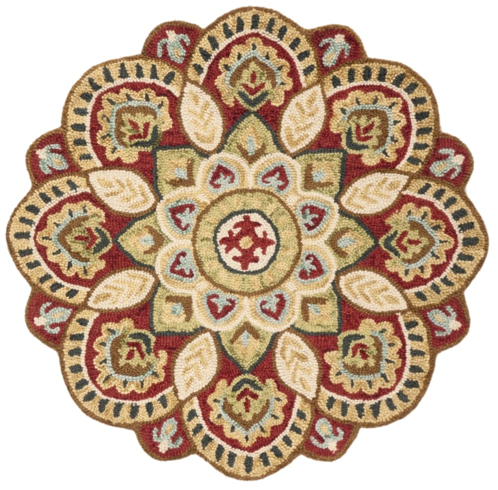 Tapis traditionnel en laine rouge/taupe, 91 cm