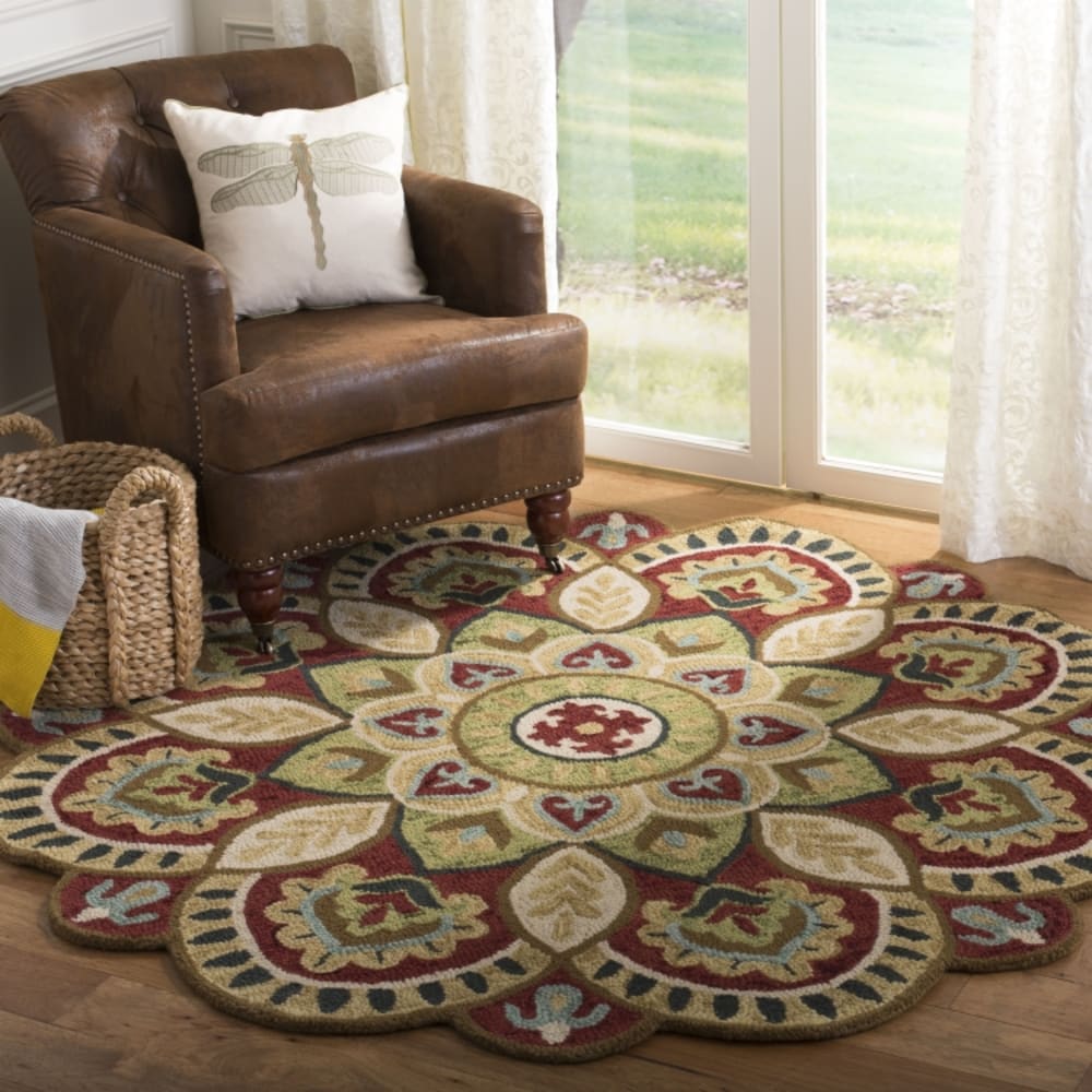 Tapis traditionnel en laine rouge/taupe, 91 cm — vue 3