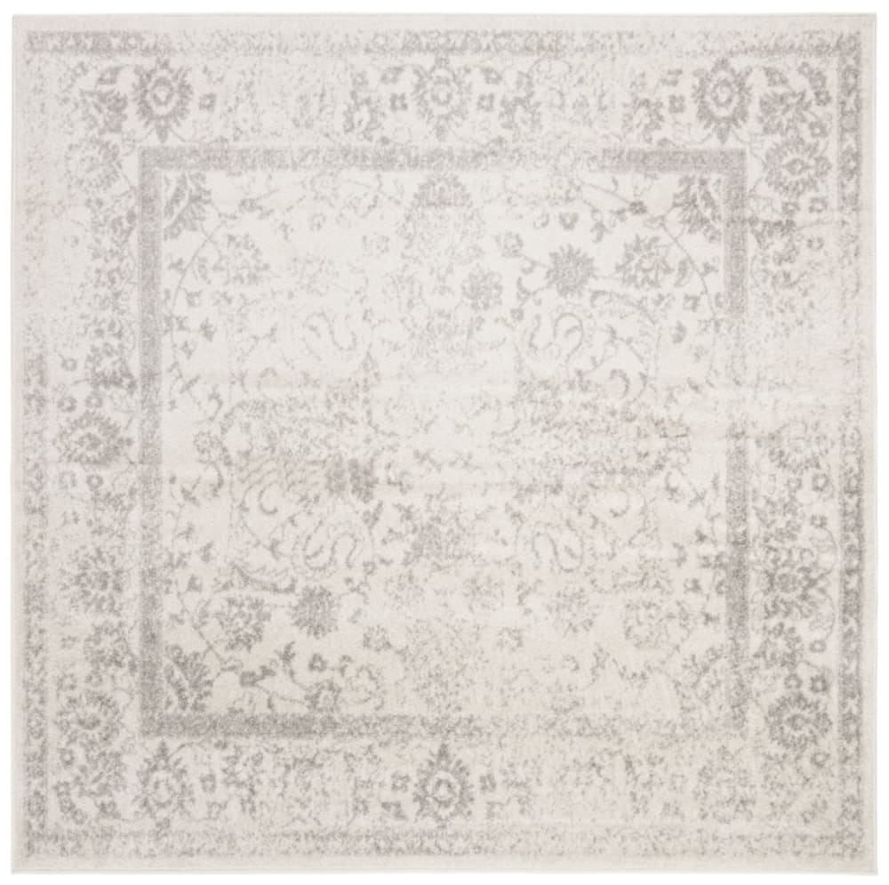 Tapis vintage patiné en polypropylène blanc/argent, 201 x 201 cm