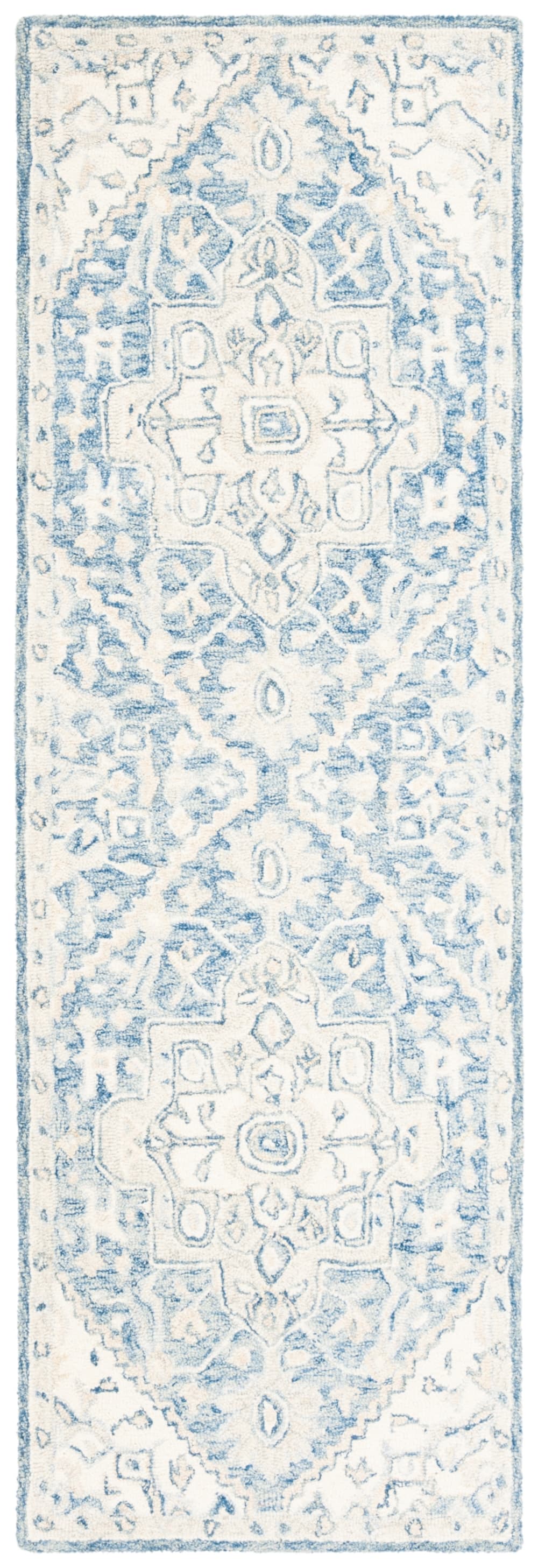 Tapis traditionnel en laine bleu/blanc, 69 x 213 cm