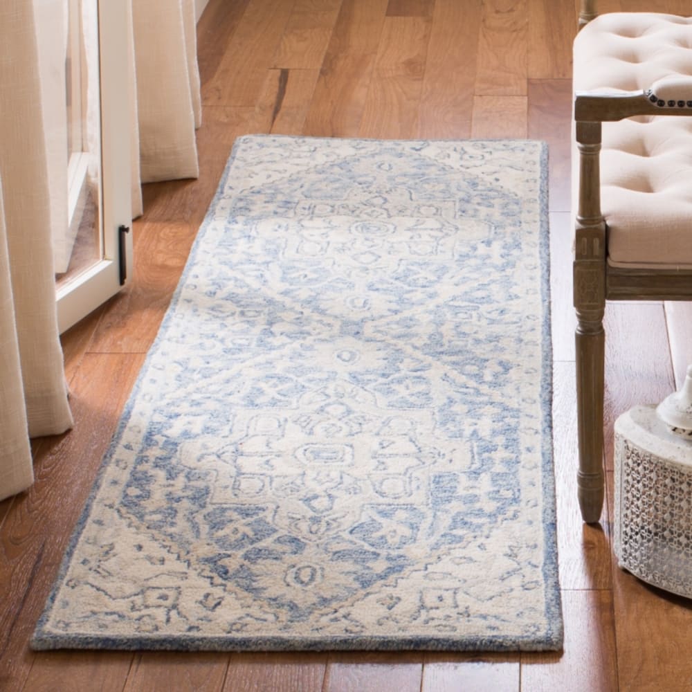 Tapis traditionnel en laine bleu/blanc, 69 x 213 cm — vue 3