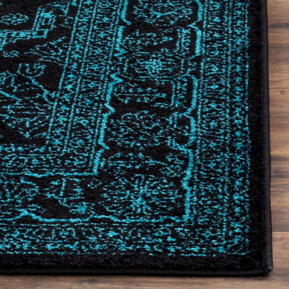 Tapis médaillon en polypropylène noir/bleu, 155 x 229 cm — vue 4