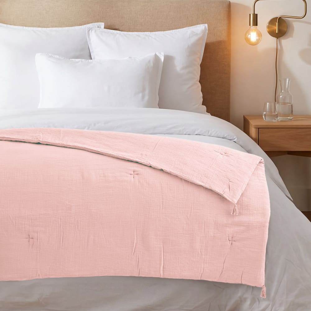 Chemin de lit gaze de coton  poudre 90x200 cm