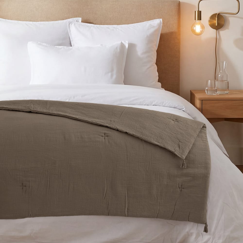 Chemin de lit gaze de coton  noisette 90x200 cm