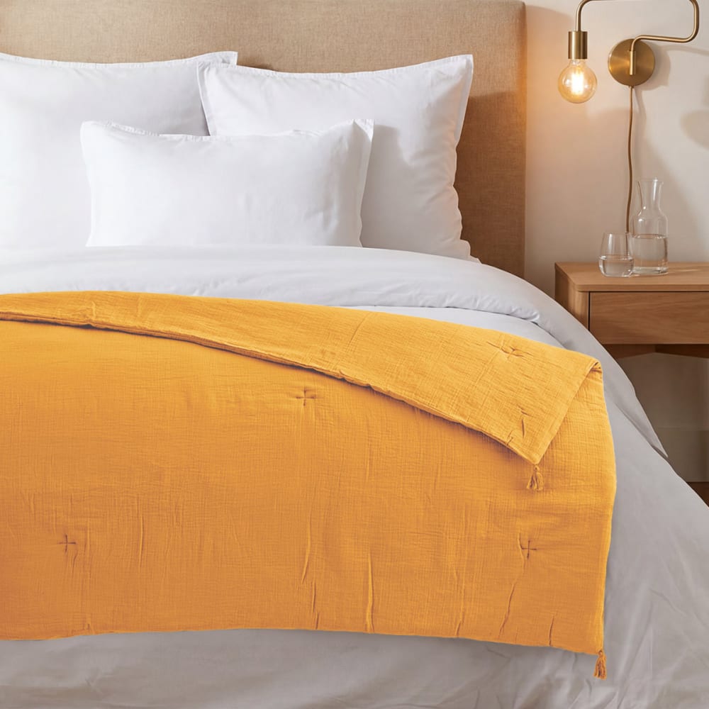 Chemin de lit gaze de coton  caramel 90x200 cm