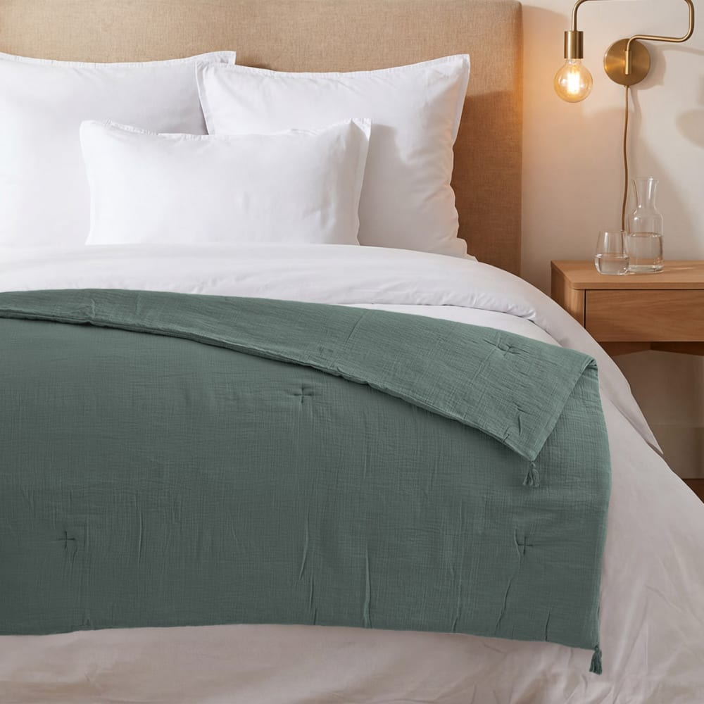 Chemin de lit gaze de coton  lichen 90x200 cm