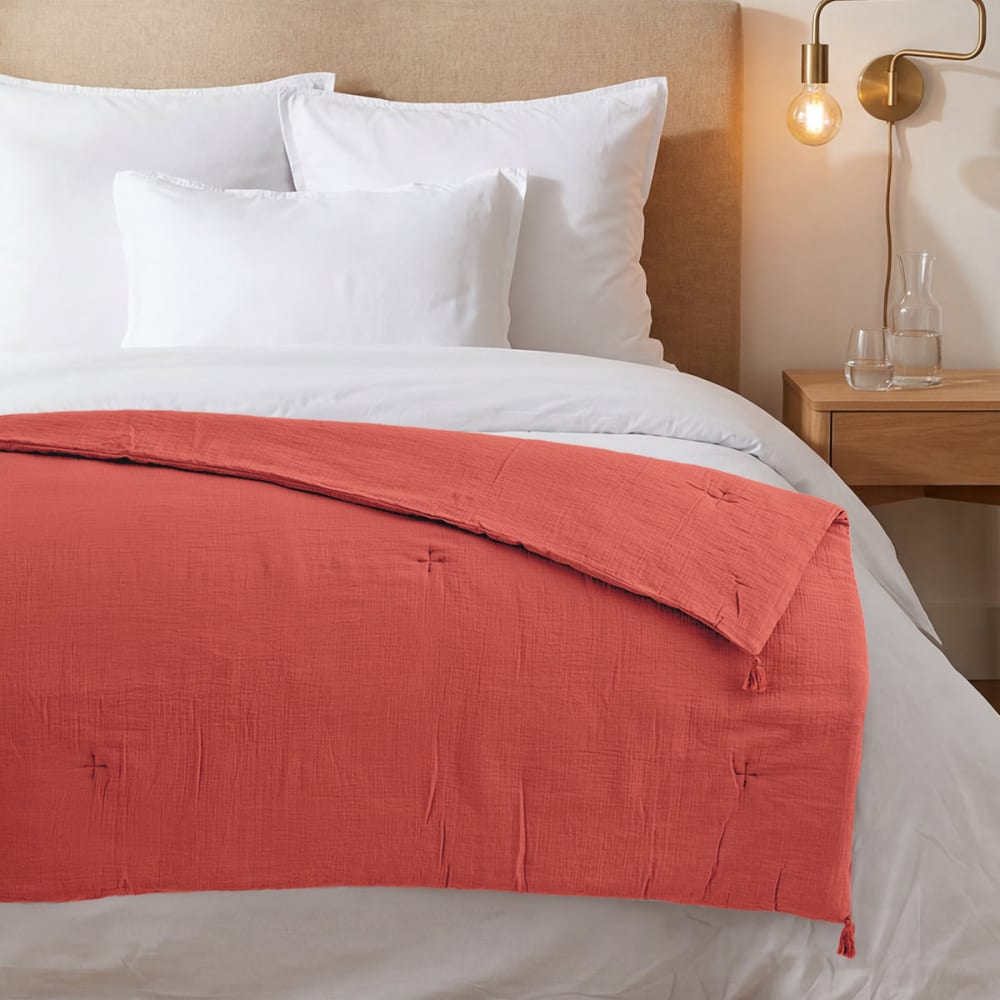 Chemin de lit gaze de coton  terracota 90x200 cm