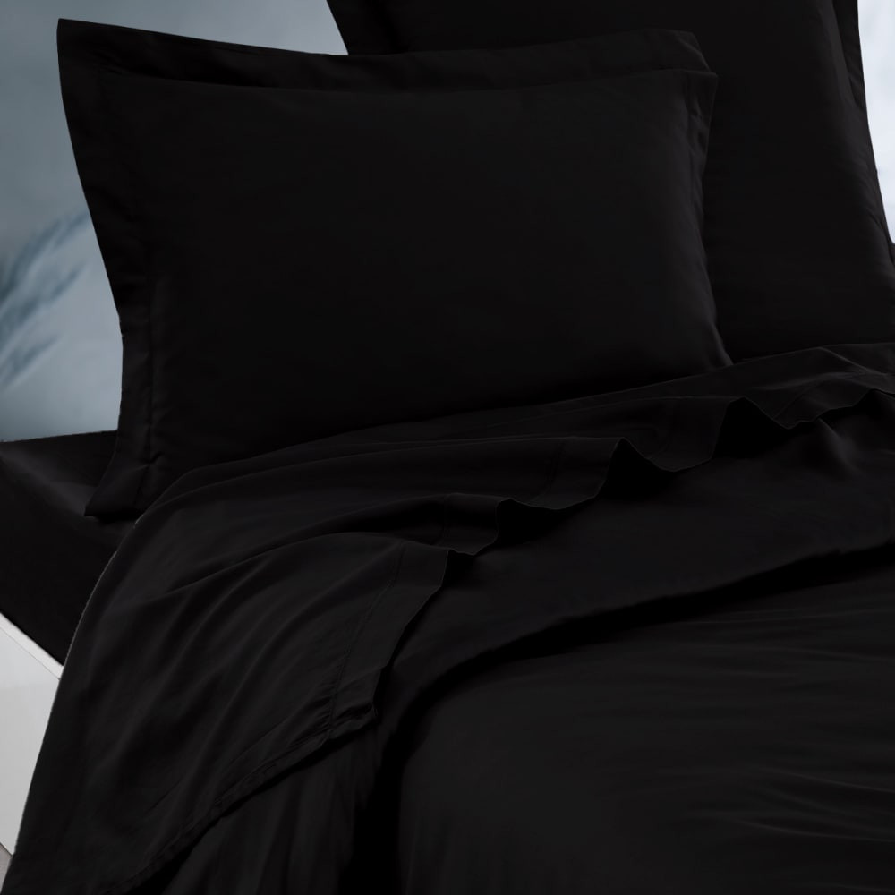 Parure drap plat + 2 taies 50x70 cm  noir 270x300 cm