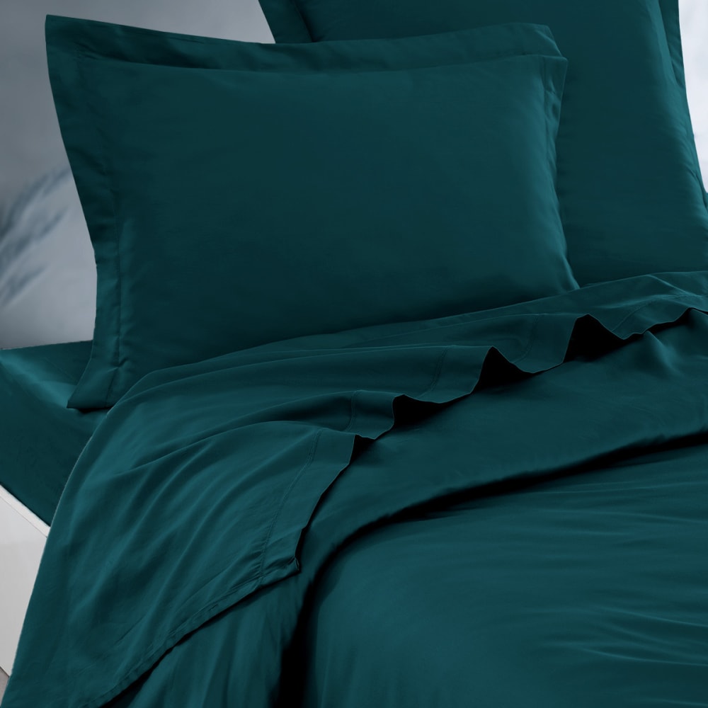 Parure drap plat + 2 taies 65x65 cm  petrol 240x300 cm