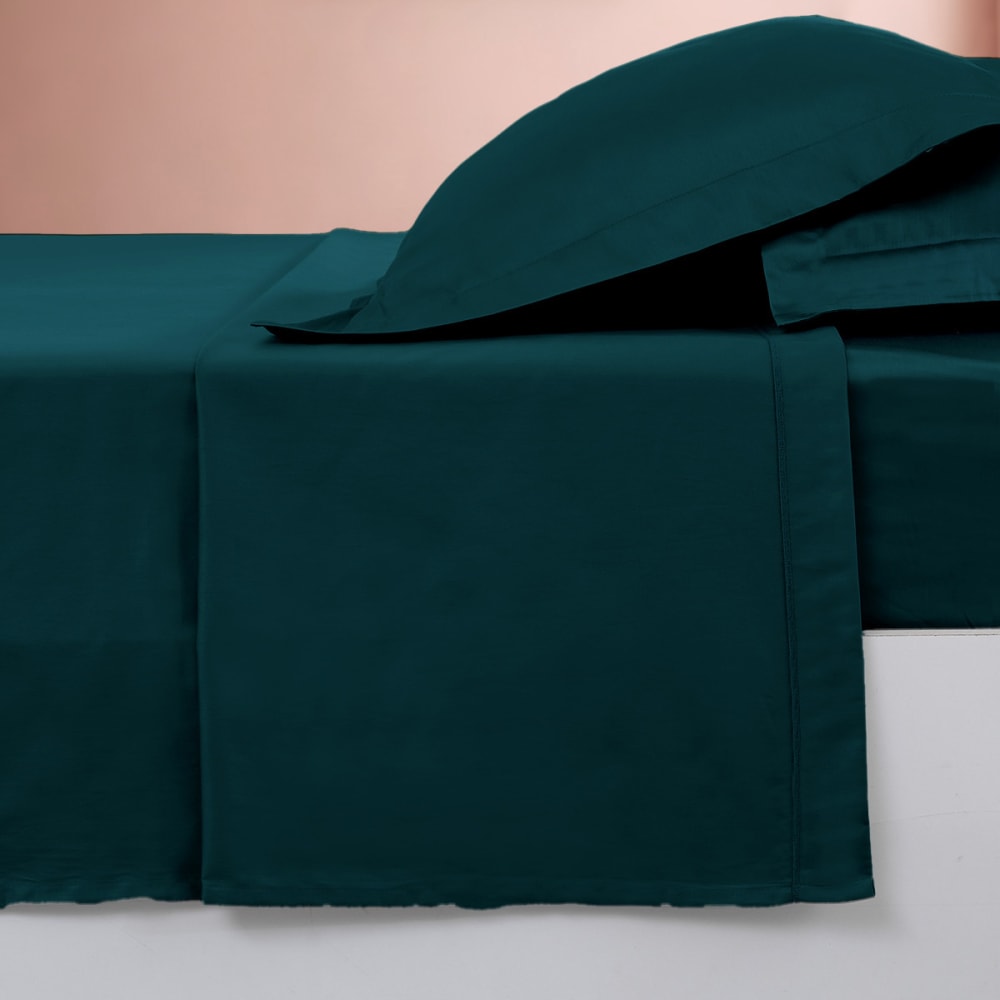 Parure drap plat + 2 taies 50x70 cm  petrol 180x290 cm