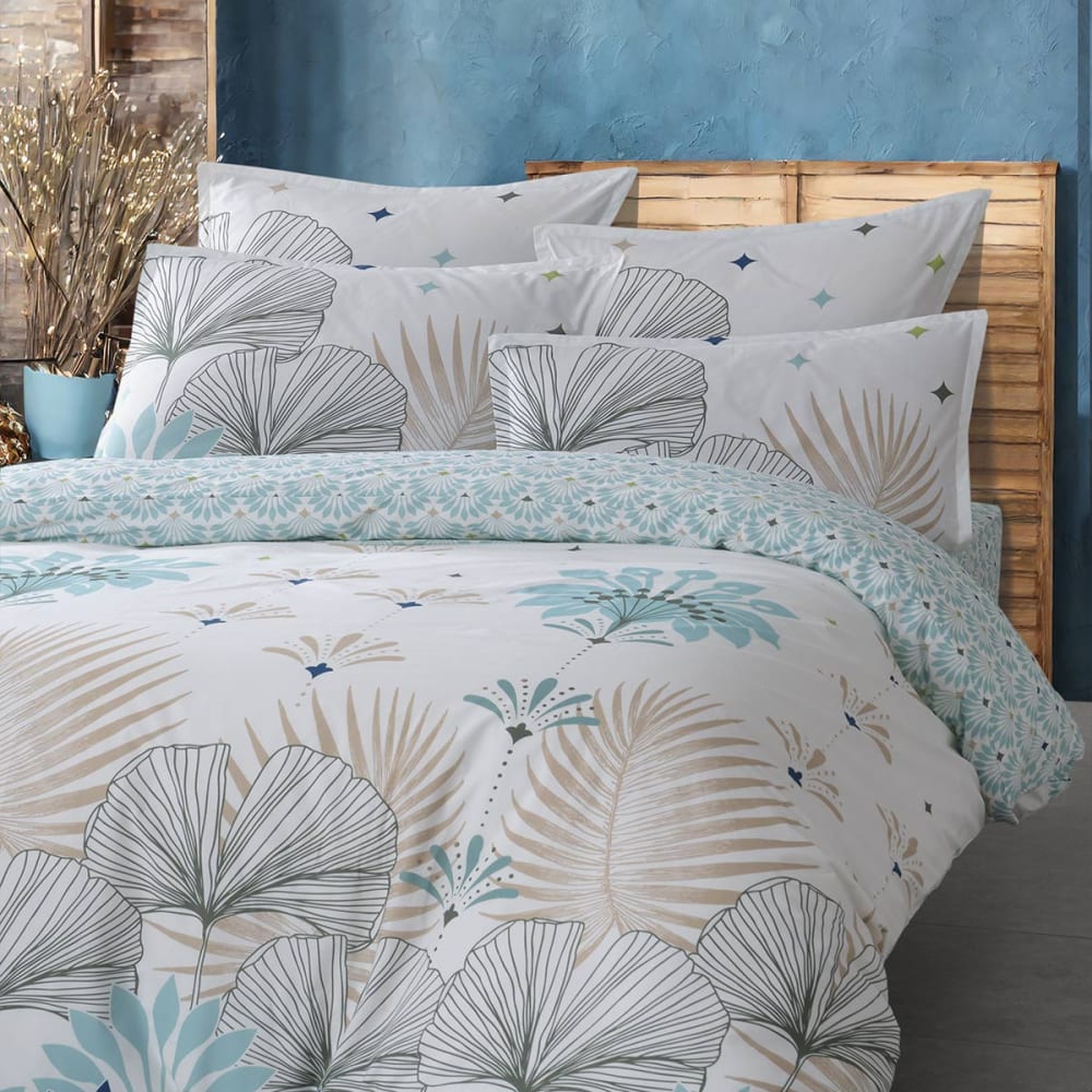 Parure en percale de coton + 2 taies rectangles Blanc Cassé 140x200 cm