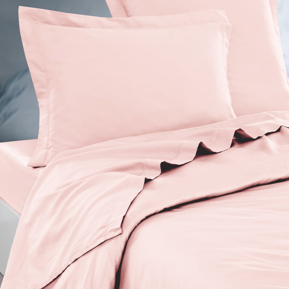 Parure drap plat + 2 taies 65x65 cm  poudre 240x300 cm