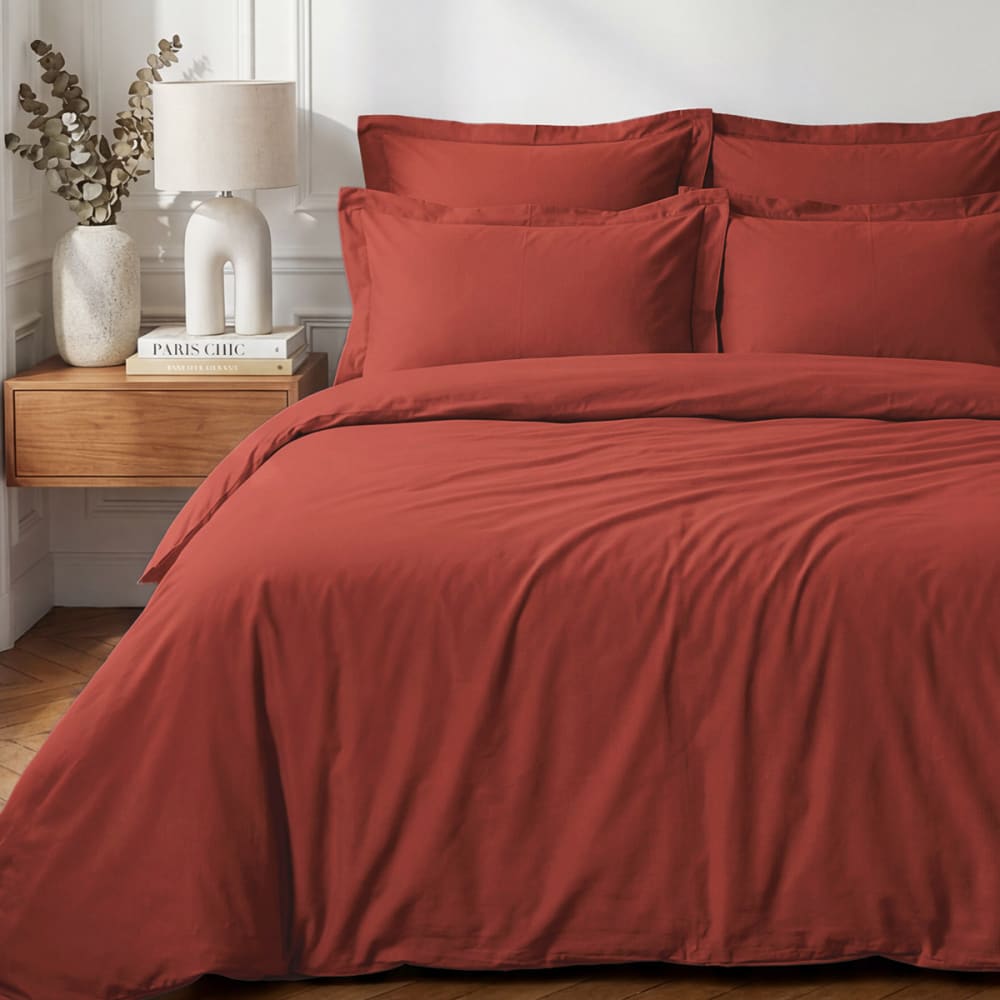 Parure housse de couette + 2 taies 50x70 cm  terracota 260x240 cm