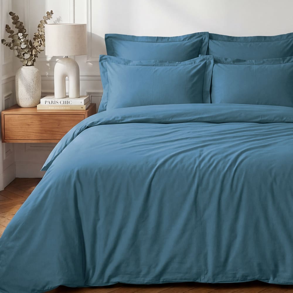 Parure housse de couette + 2 taies 50x70 cm  cobalt 140x200 cm
