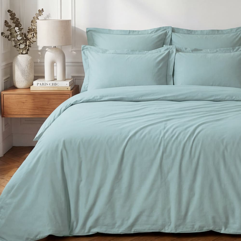Parure housse de couette + 2 taies 50x70 cm  bleu arctic 200x200 cm
