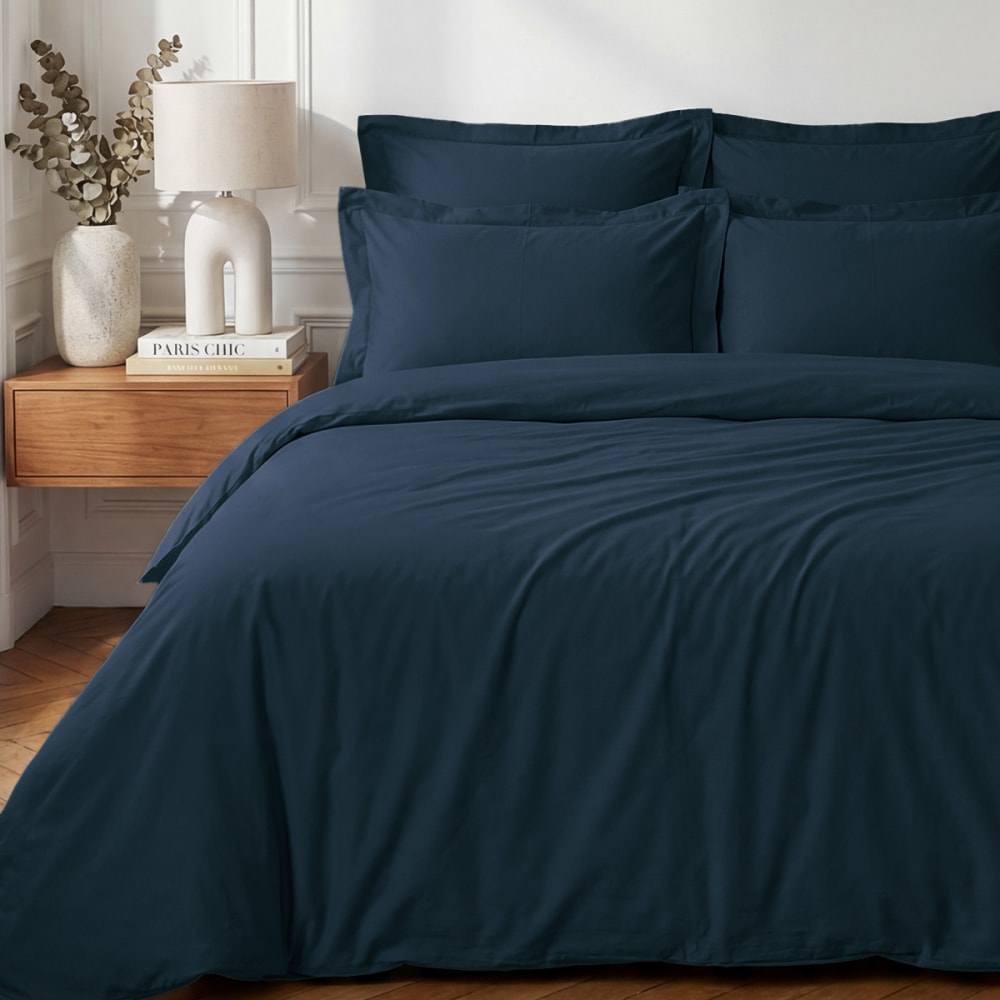 Parure housse de couette + 2 taies 50x70 cm  indigo 240x220 cm