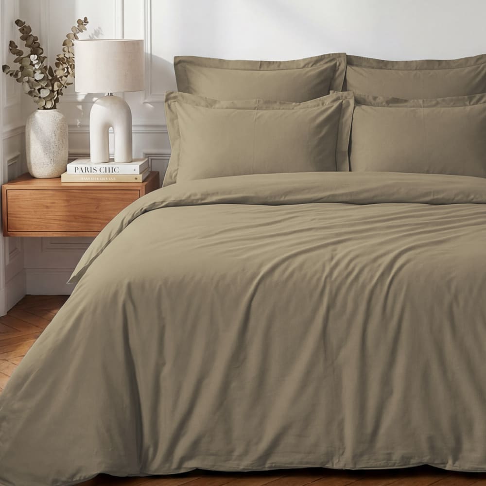 Parure housse de couette + 2 taies 50x70 cm  taupe 140x200 cm