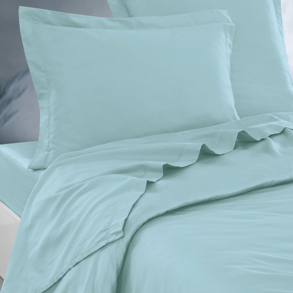 Parure drap plat + 2 taies 50x70 cm  bleu arctic 180x290 cm