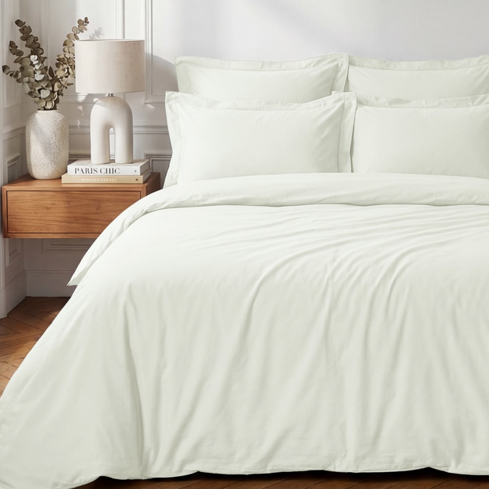 Parure housse de couette + 2 taies 50x70 cm  ecru 280x240 cm