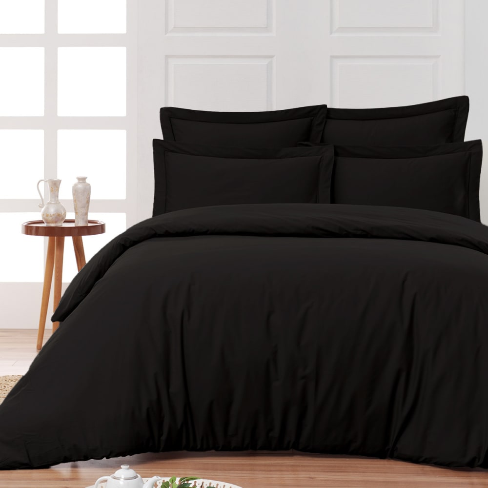 Parure housse de couette + 2 taies 65x65 cm  noir 200x200 cm