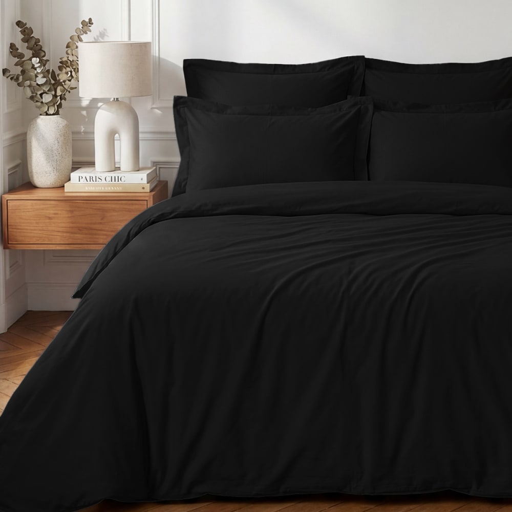 Parure housse de couette + 2 taies 50x70 cm  noir 260x240 cm