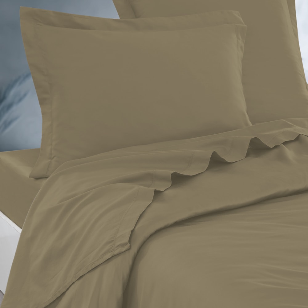 Parure drap plat + 2 taies 65x65 cm  taupe 180x290 cm