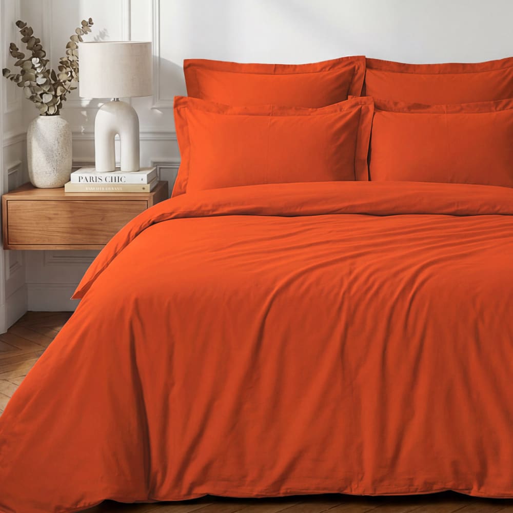 Parure housse de couette + 2 taies 50x70 cm  corail 200x200 cm