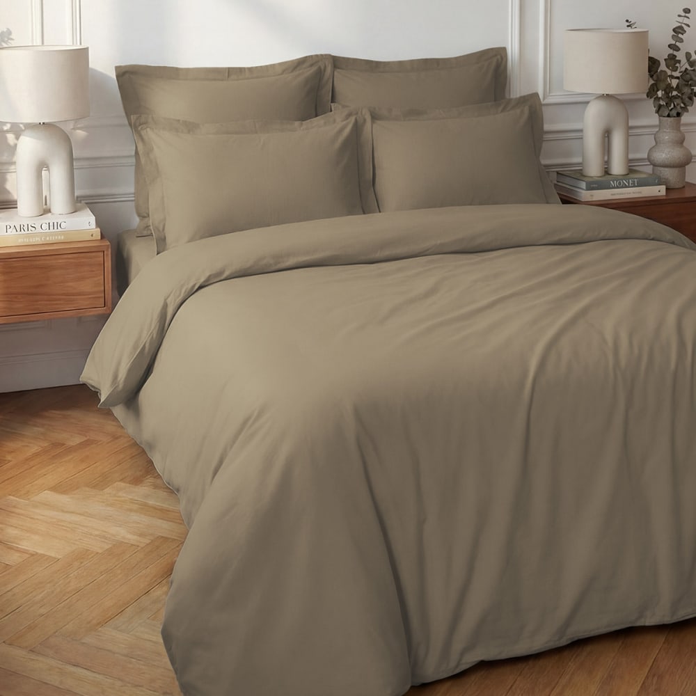 Pparure housse de couette + 2 taies 65x65 cm taupe 260x240 cm