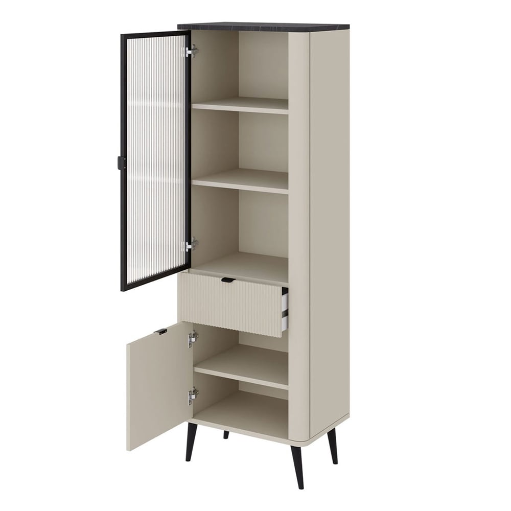 Vitrine mit Glastür, aus Holz, 60x40x191cm, kaschmir / braun -