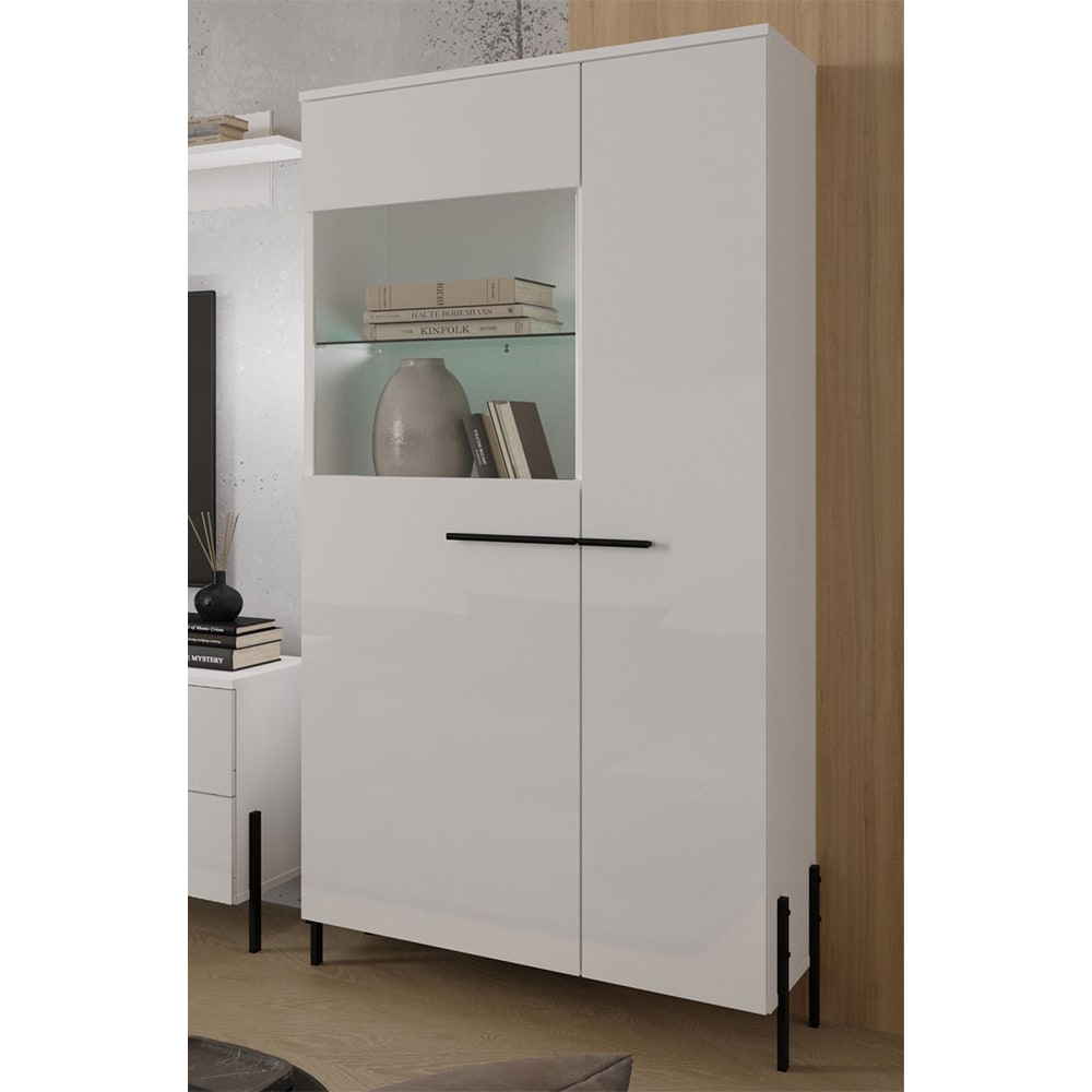 Vitrine mit 2 Türen aus Spanplatte & MDF, weiß, 70x40x158cm -